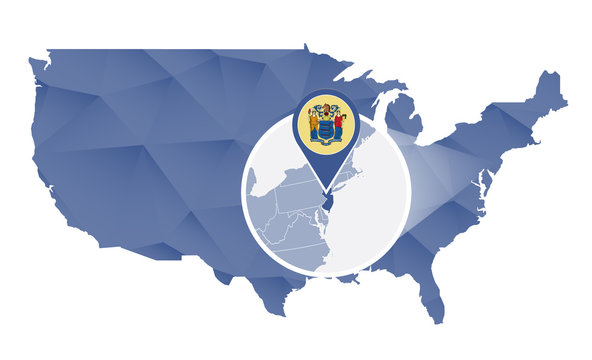 recommend clip art: New Jersey State magnified on United States map.