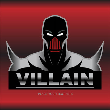 Great Villain, in black and metallic costume, isolated on red me