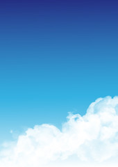 White transparent realistic fluffy cumulus clouds. Clear blue sky vector illustration with copyspace.