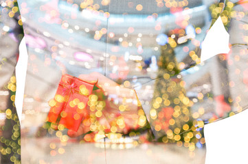 Double Exposure of Businessman with Christmas tree and Gift box