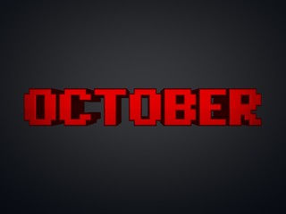 Red october metallic text on black background 3D render