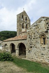 sight of the Romanesque collegiate church of San Salvador in Cantamuda, Palencia, Castile and Le&oacute;n, Spain