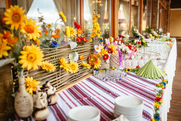 Dinner buffet decorated in ethnic style