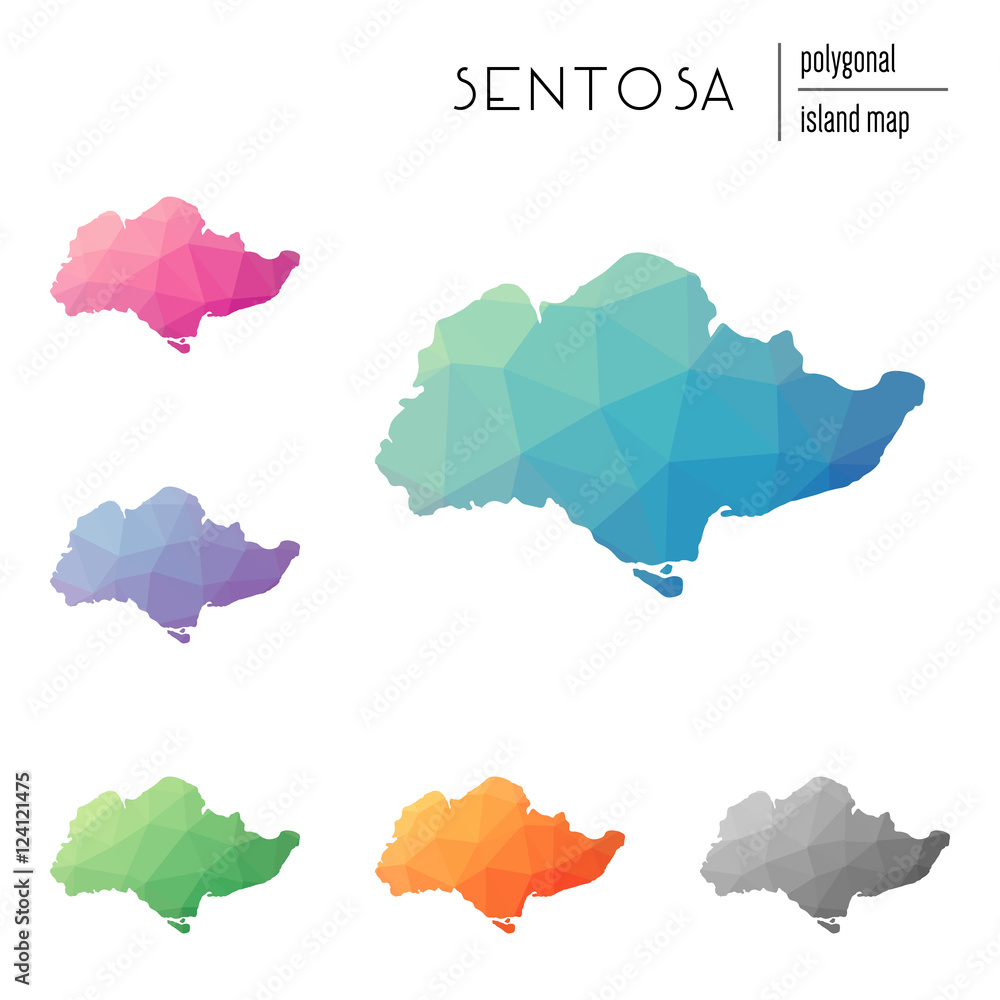 Aufkleber set of vector polygonal sentosa maps filled with bright gradient of low poly art. multicolored islan