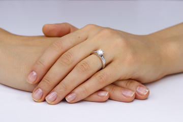 Close up of female hands with ring