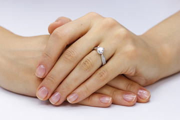 Close up of female hands with ring