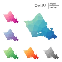 Fototapeten Set of vector polygonal Oahu maps filled with bright gradient of low poly art. Multicolored island outline in geometric style for your infographics. © Eugene Ga