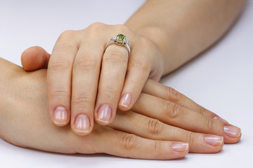 Close up of female hands with ring