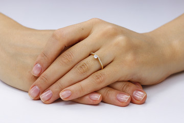 Close up of female hands with ring