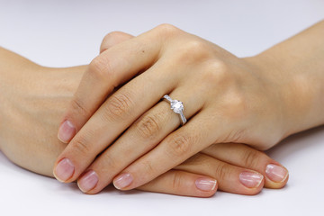 Close up of female hands with ring
