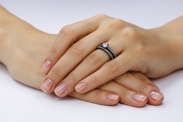 Close up of female hands with ring