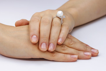 Close up of female hands with ring