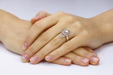Close up of female hands with ring