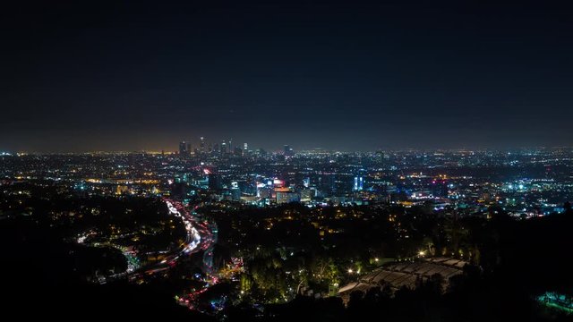 Los Angeles at Night From Hollywood Bowl Overlook Timelapse