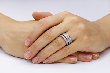 Close up of female hands with ring