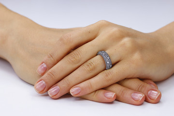 Close up of female hands with ring