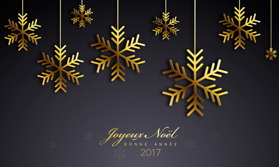 Carte de v&oelig;ux 2017 avec flocons dor&eacute;s