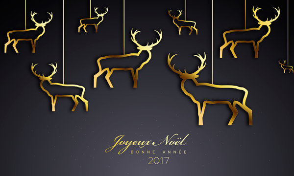 Carte de vœux 2017 avec rennes dorés