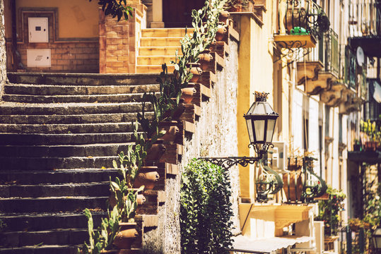 Detail view of Taormina, Sicily, Italy