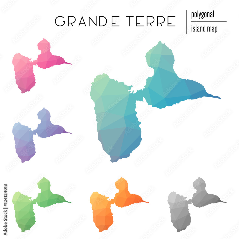 Aufkleber set of vector polygonal grande-terre maps filled with bright gradient of low poly art. multicolored 