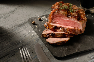Tasty stake against a dark background