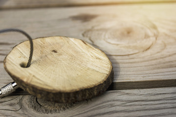 wooden key chain on table