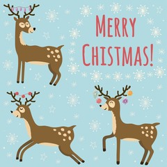 Christmas card with cute deers