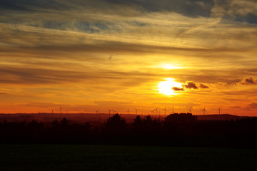 Sunrise over black forest mist.