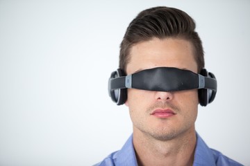 Man using virtual video glasses