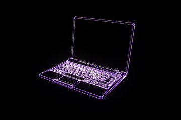 Laptop in Hologram Wireframe Style. Nice 3D Rendering
