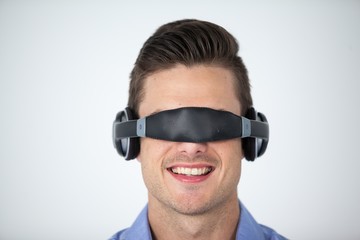 Man using virtual video glasses