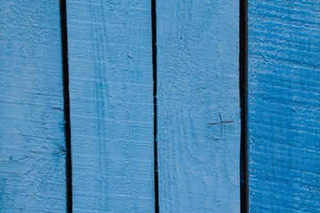 Blue painted wooden planks closeup background