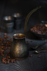 Turkish coffee on the old wooden table