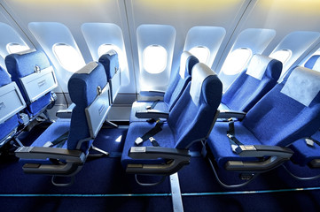 Fototapeta premium Blue airplane empty seats
