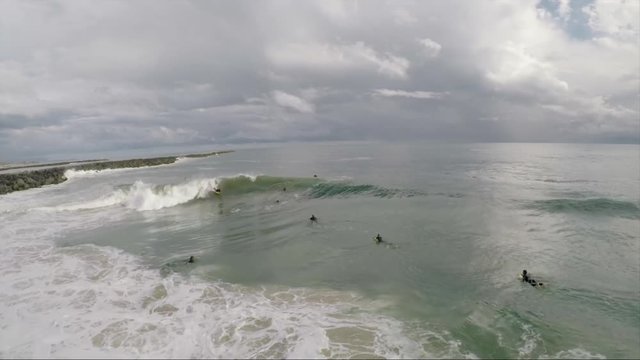 Bodyboarder wipeout at 'The Wedge' in Newport Beach, CA, aerial drone footage.