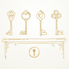 Keys sketch hand drawn, Vector