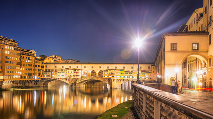 Fototapeta na wymiar Florence, Italy. View of the Ponte Vecchio at Night.