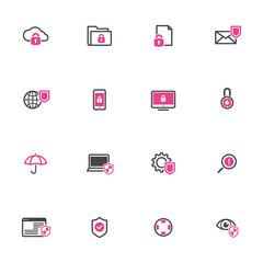 Data security protection icons set