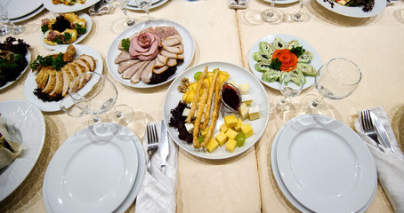 catering table set service with silverware