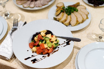 Fototapeta na wymiar catering table set service with silverware