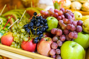 banquet table with different fruits