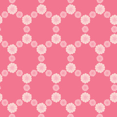 Nice cute background seamless pattern with many repeating stylized pink flowers net isolated on the pink fond. Vector illustration eps