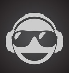 icon men dj in headphone and shutter shades sunglasses. vector print illustration