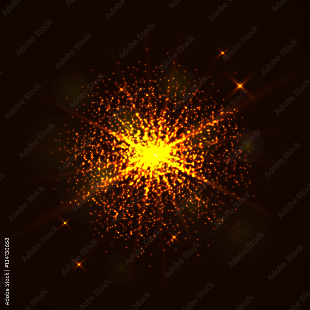 Poster abstract vector space background. explosion of glowing particles
