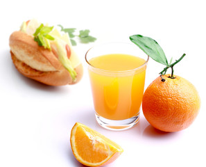 Orange juice with baguette