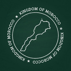 White chalk texture rubber seal with Kingdom of Morocco map on a green blackboard. Grunge rubber seal with country outlines, vector illustration.