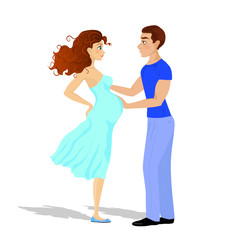 Cartoon characters pair of man and woman, husband and wife, a yo