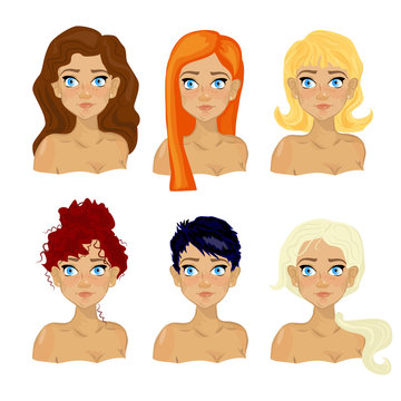 Women with different hairstyles. Vector illustration.