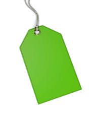 Green price tag on white background