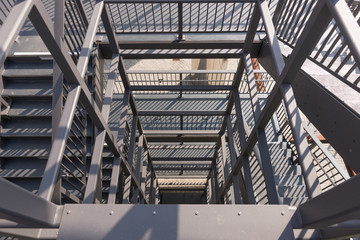 Steel staircase with multiple levels from above